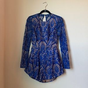 The Jetset Diaries Royal Blue Damask Romper - Size Small